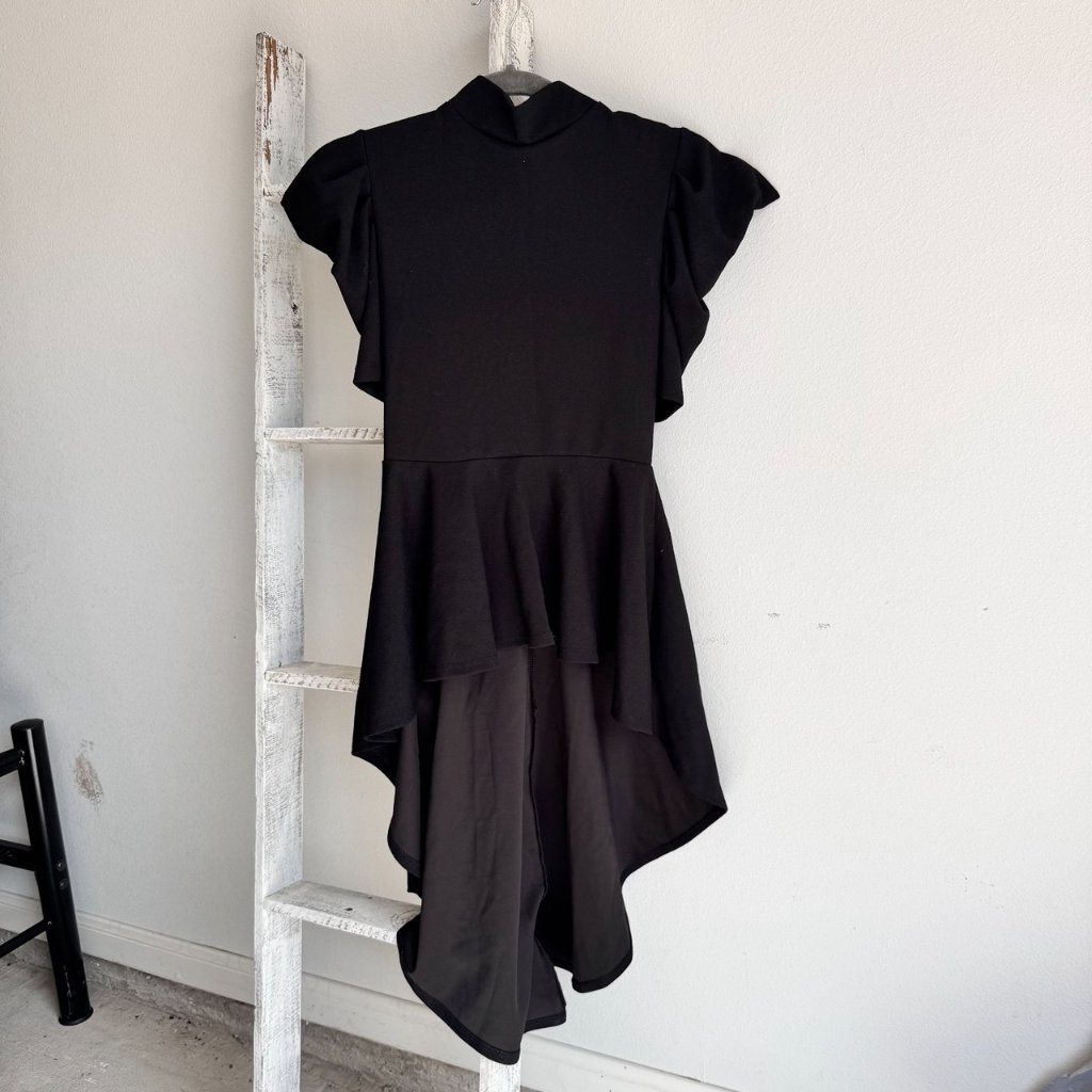 Top Chic Black Ruffle High-Low Dress With Peplum Waist